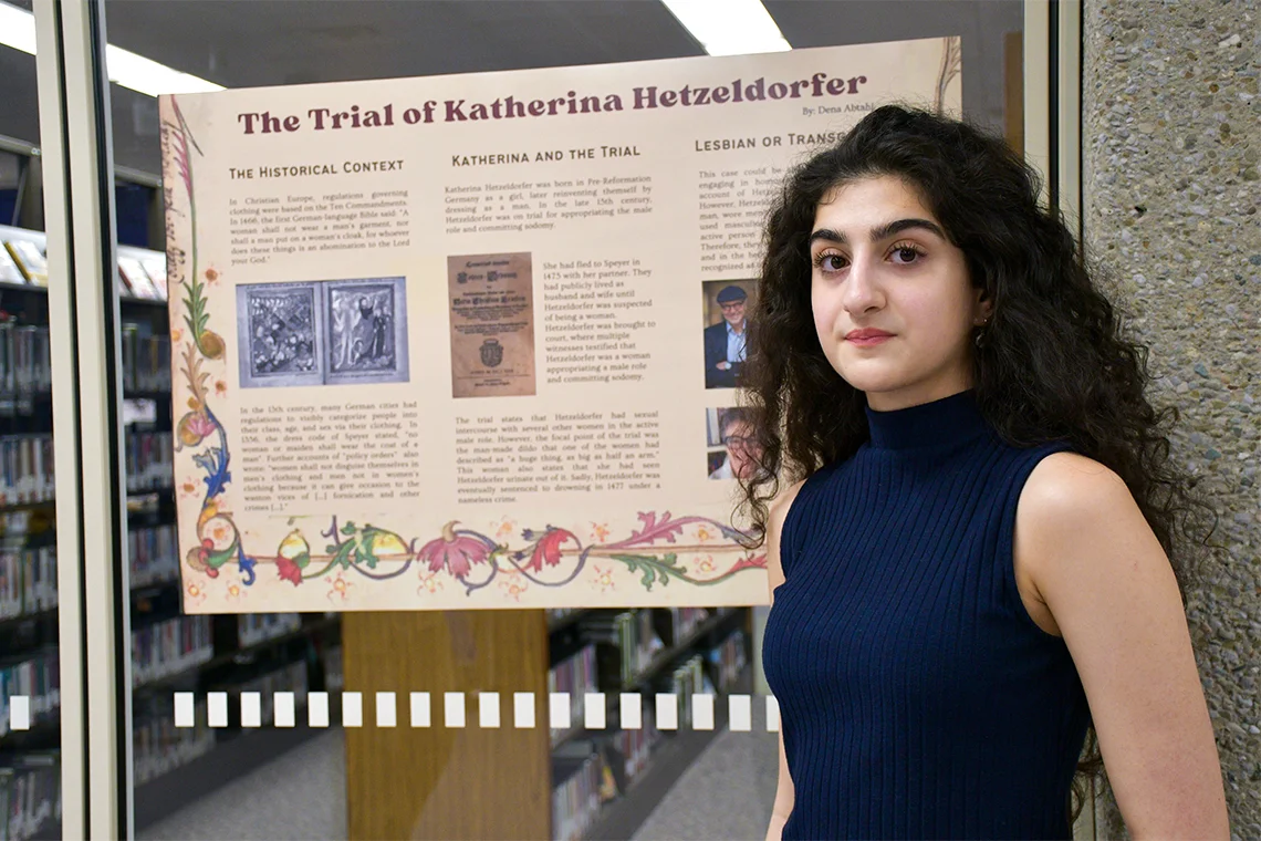 Medieval studies student Dena Abtahi researched the trial of Katherina Hetzeldorfer, who was executed in 1477 (photo by Diana Tyszko)